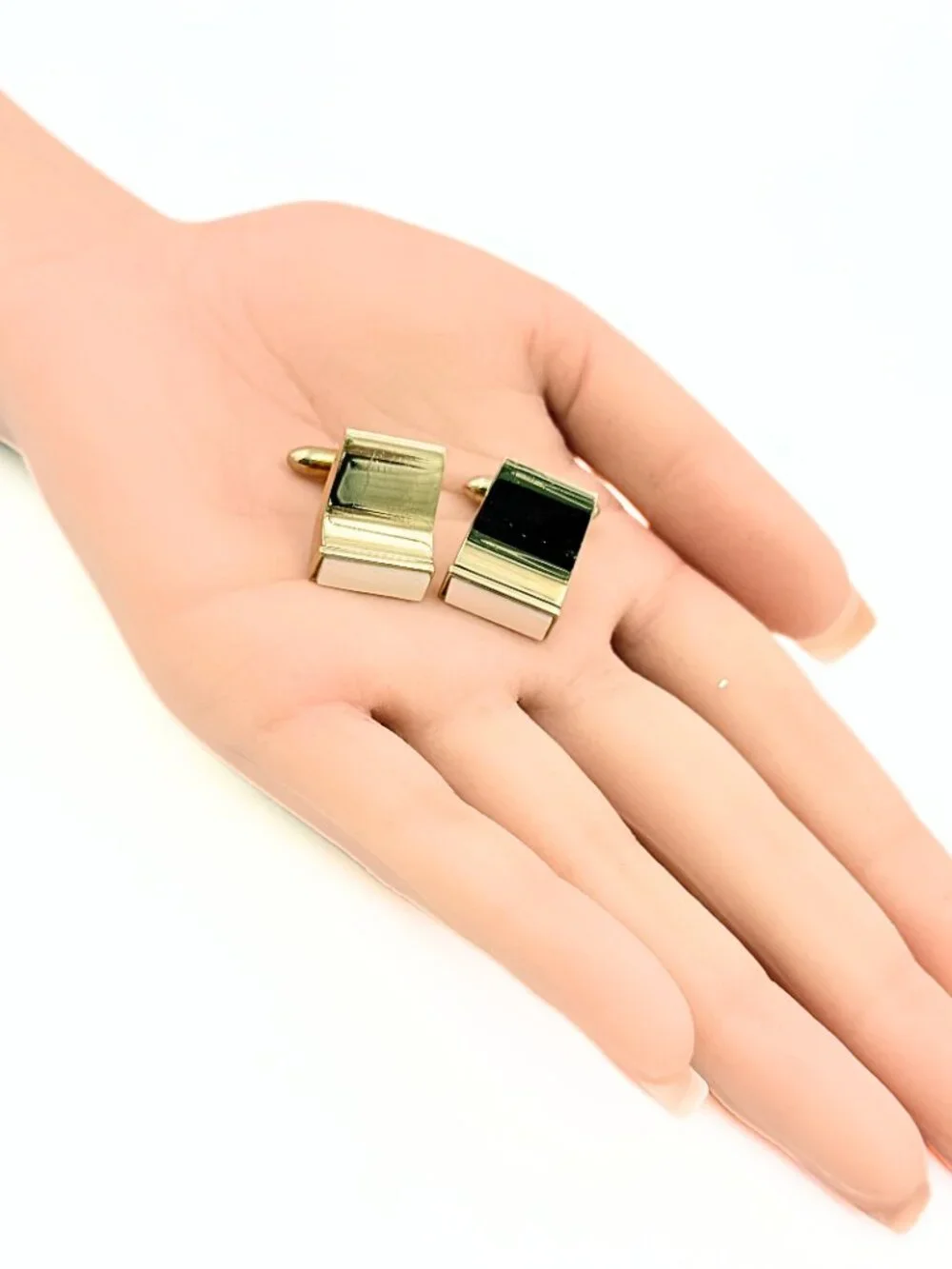 Swank Signed MCM Gold Plated Sculptural Wave Glass Cufflinks